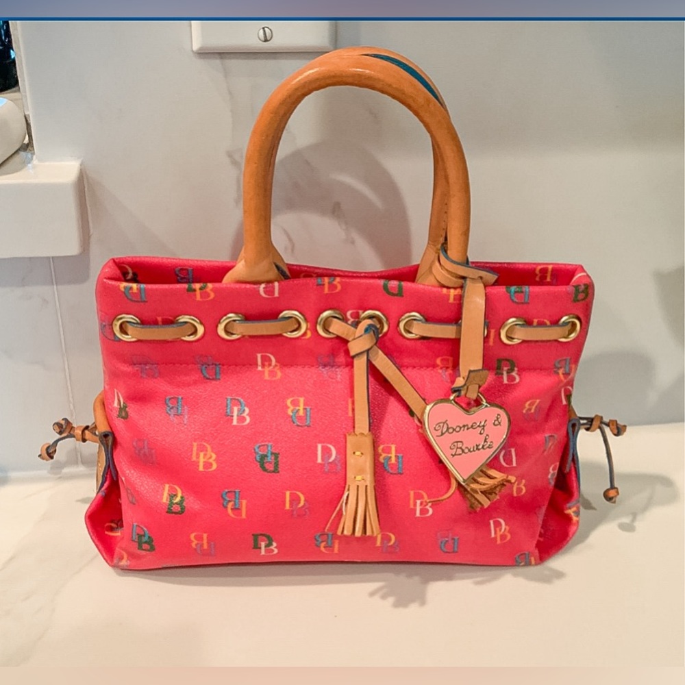 Vintage Dooney & Bourke Pink Rainbow Leather Satchel Purse Handbag Y2K